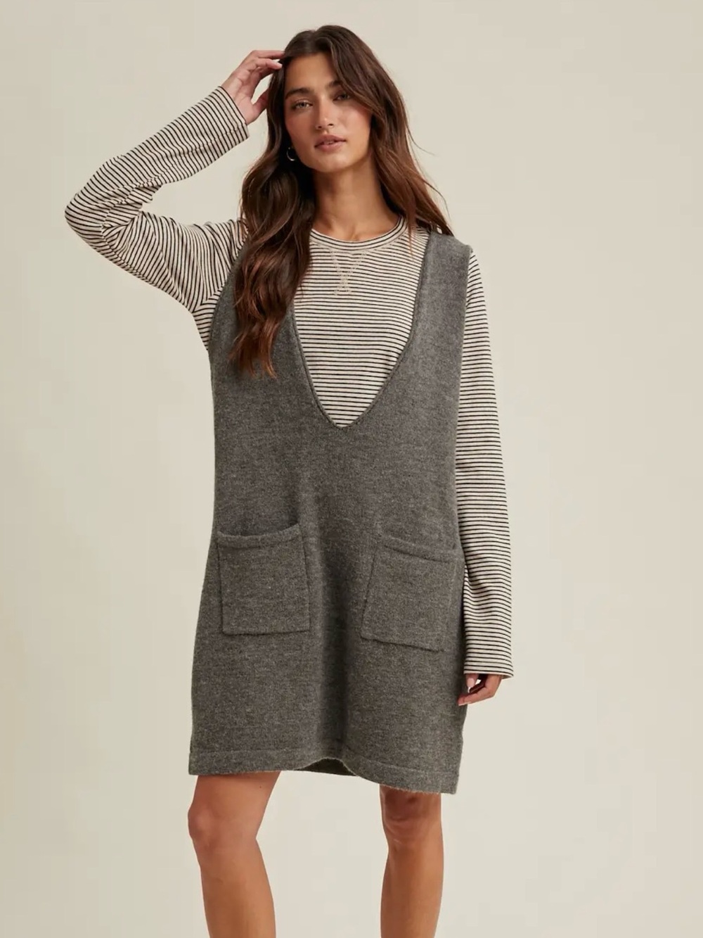 NWT Wishlist Brand Charcoal Gray Sleeveless V-Neck Knit Dress